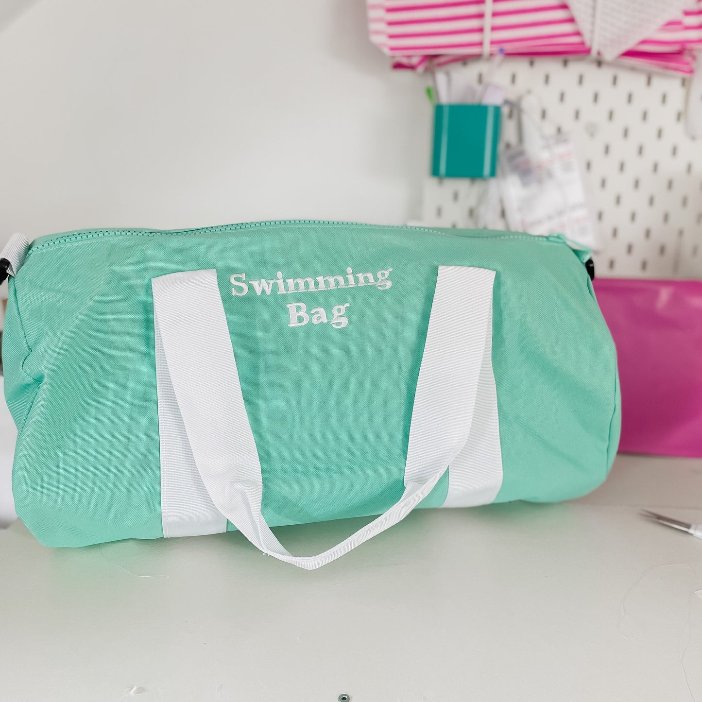 Sleepover| swim| Dance | Personalised bag| red & navy embroidery bag