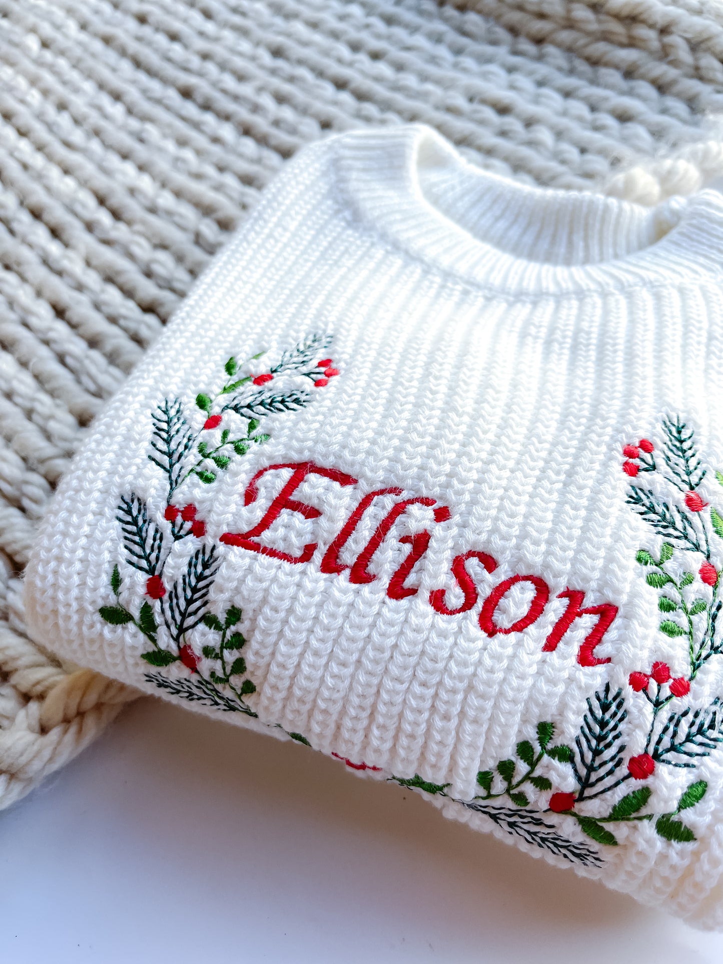 Personalised classic Christmas wreath SWEATSHIRT –  Embroidered Knitted Christmas Outfit