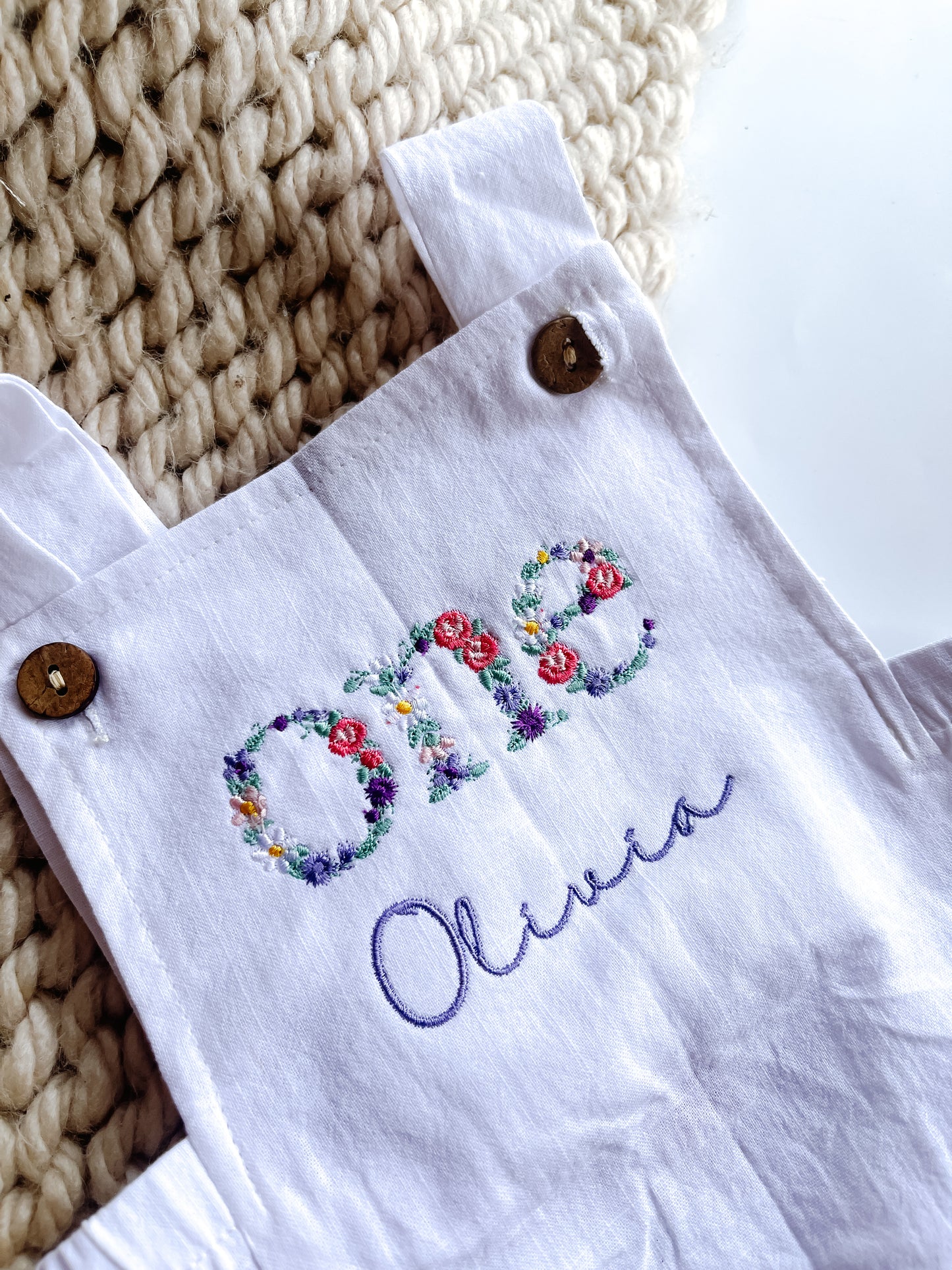 Personalised 1st Birthday floral Baby Romper – Custom Embroidered flower Bodysuit