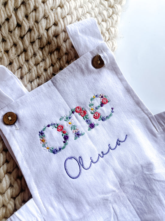 Personalised 1st Birthday floral Baby Romper – Custom Embroidered flower Bodysuit