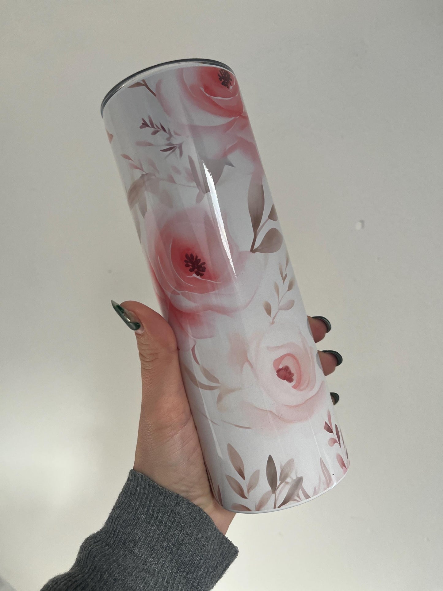Soft pink roses 20oz tumbler | coffee travel cup | personalised travel tea mug | floral tumbler