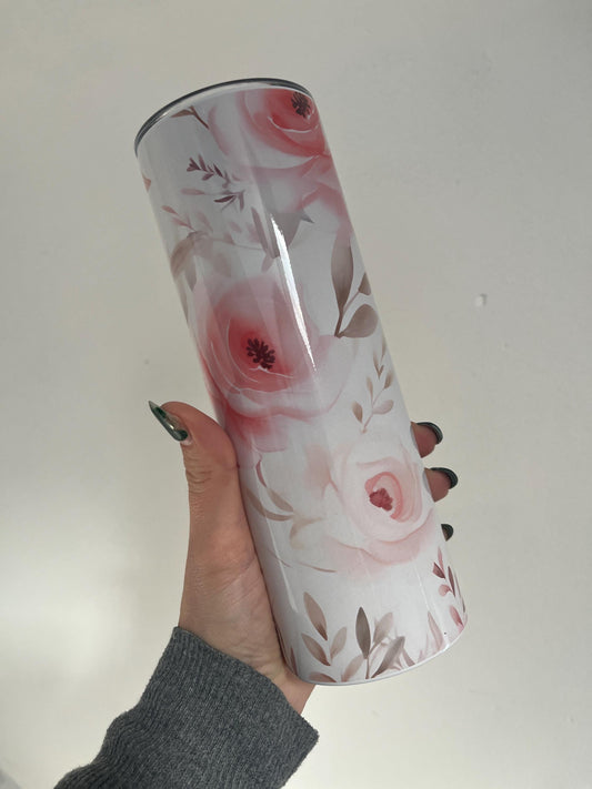 Soft pink roses 20oz tumbler | coffee travel cup | personalised travel tea mug | floral tumbler