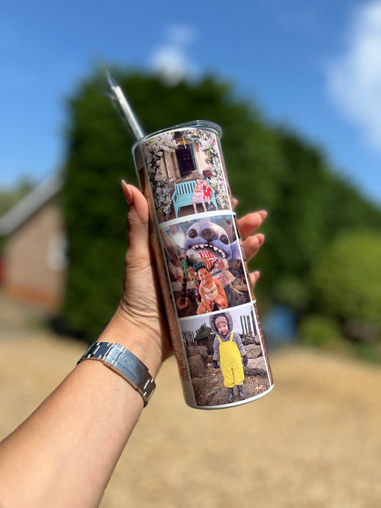 Personalised Photo Tumbler 20oz | Custom Stainless Steel Travel Mug with Straw and Lid | Keeps Drinks Hot & Cold | Unique Gift