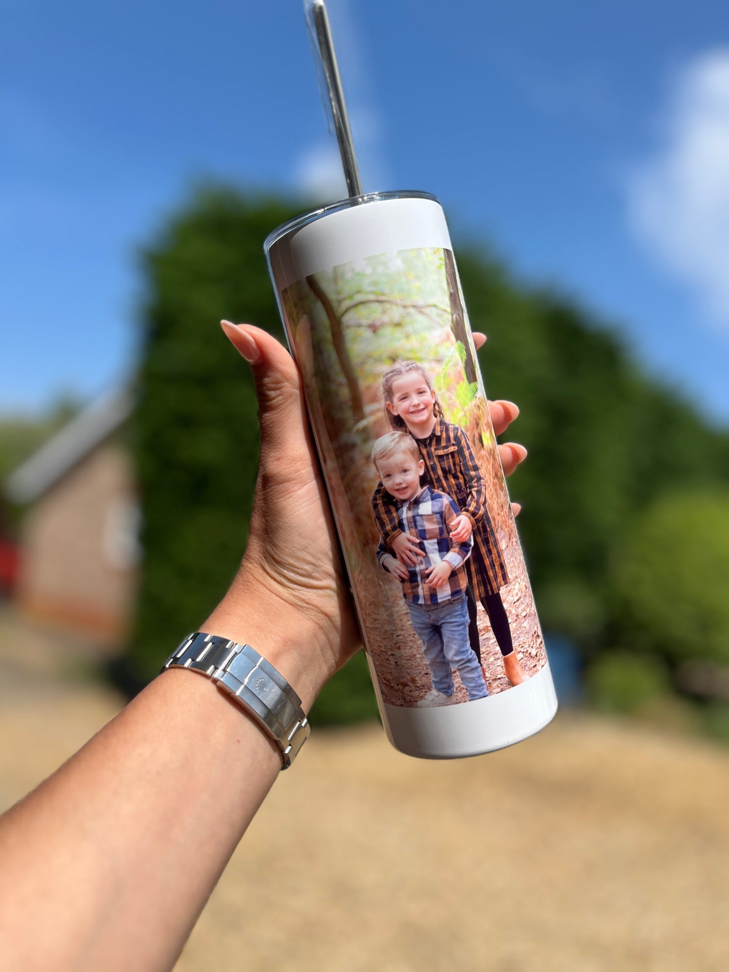 Personalised Photo Tumbler 20oz | Custom Stainless Steel Travel Mug with Straw and Lid | Keeps Drinks Hot & Cold | Unique Gift
