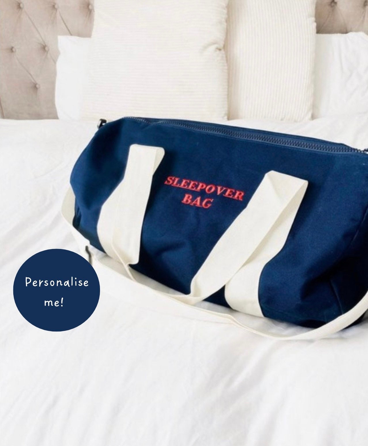 Sleepover| swim| Dance | Personalised bag| red & navy embroidery bag