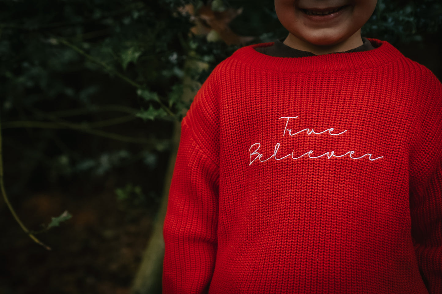 True believer children’s knitted Christmas sweatshirt
