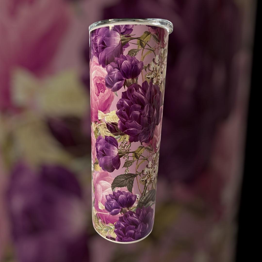 Floral themed Tumbler | pink, purple flower tumbler | 20oz hot & cold drink tumbler | water bottle