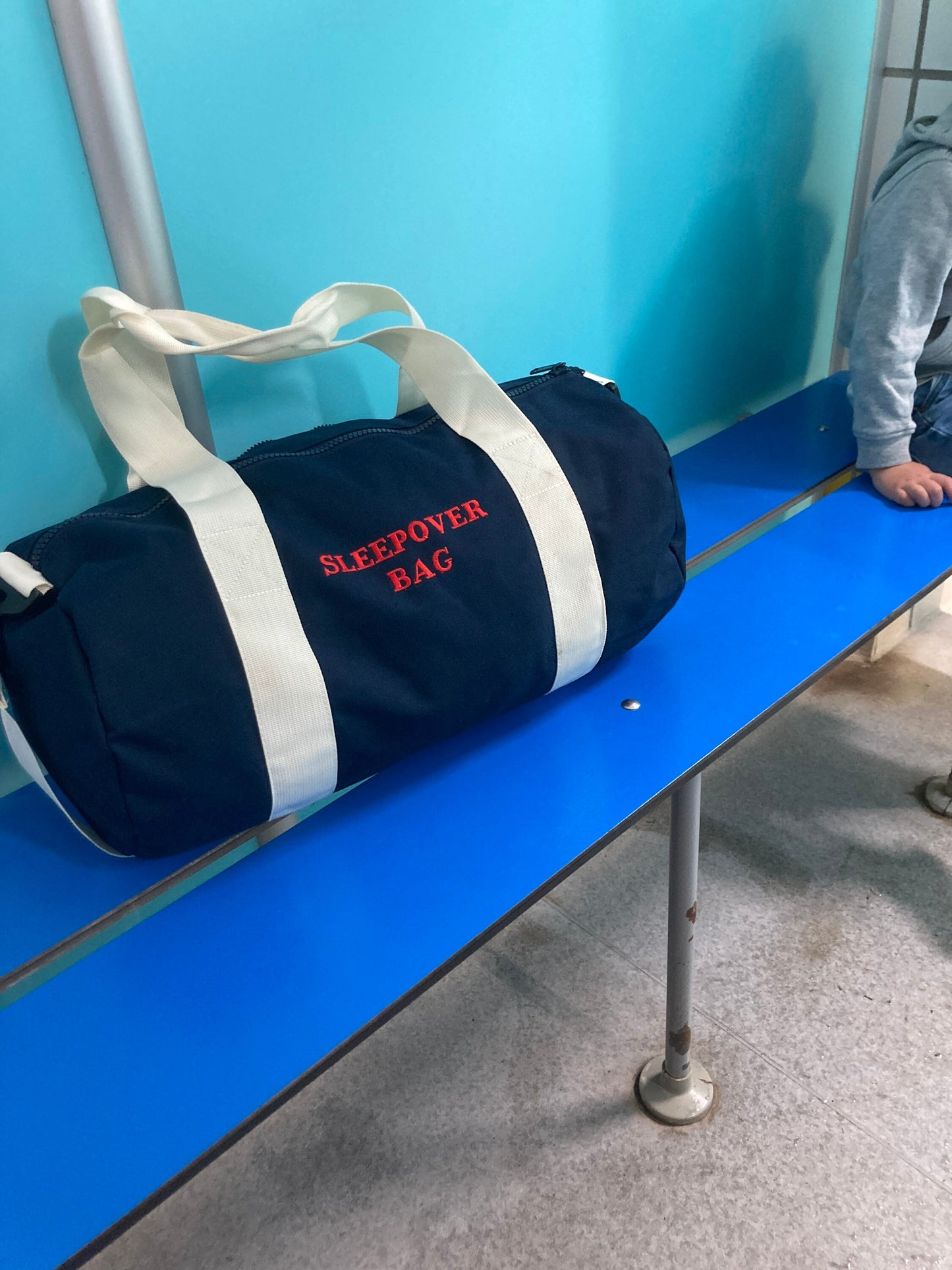 Sleepover| swim| Dance | Personalised bag| red & navy embroidery bag