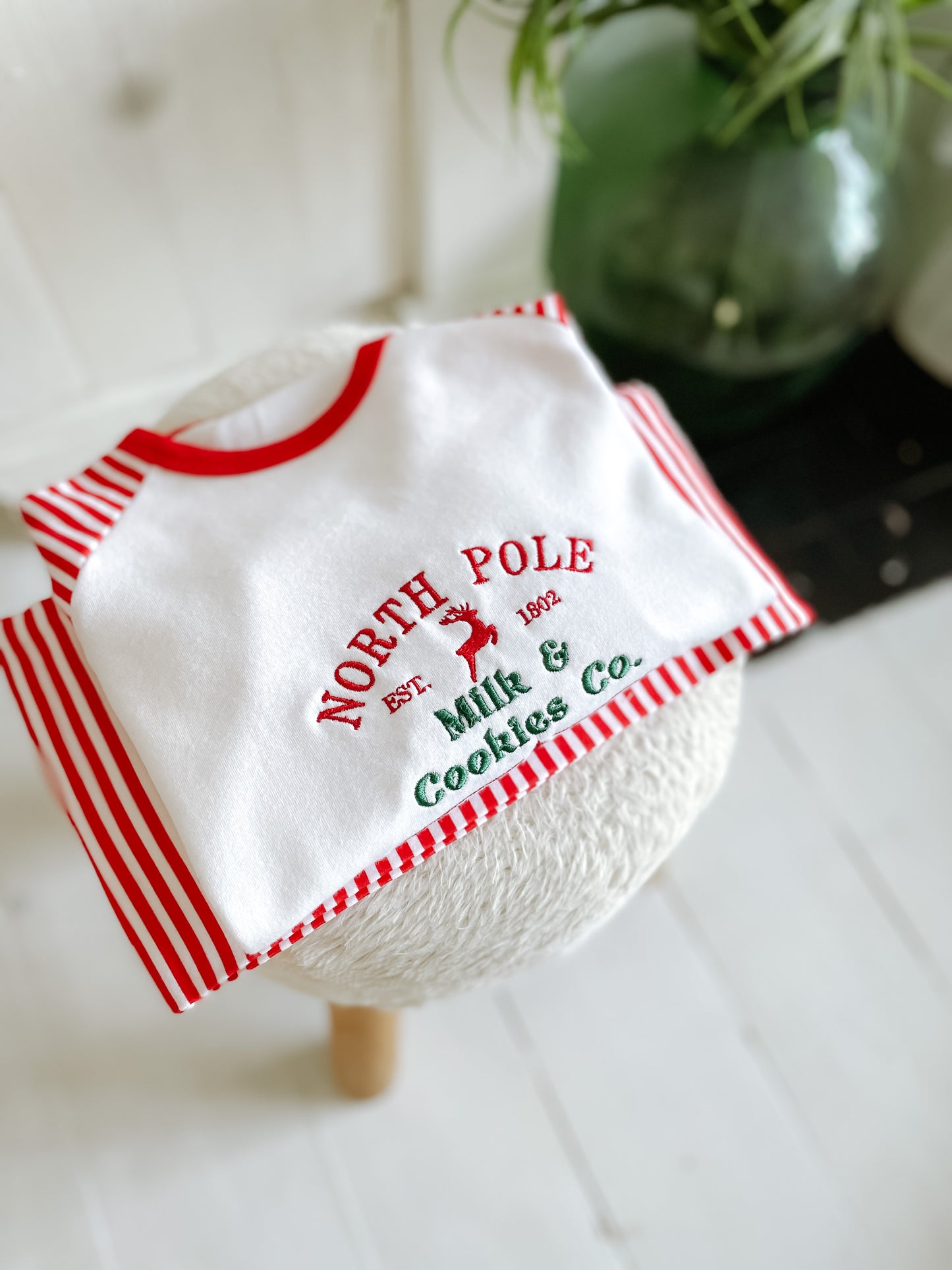 Red & White stripe embroidered North Pole long sleeved Christmas children's pjs