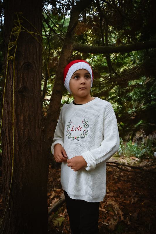 Personalised classic Christmas wreath SWEATSHIRT –  Embroidered Knitted Christmas Outfit