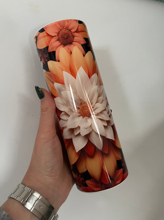 Pretty orange 3D effect flower reusable 20oz coffee | tea | cold drink tumbler