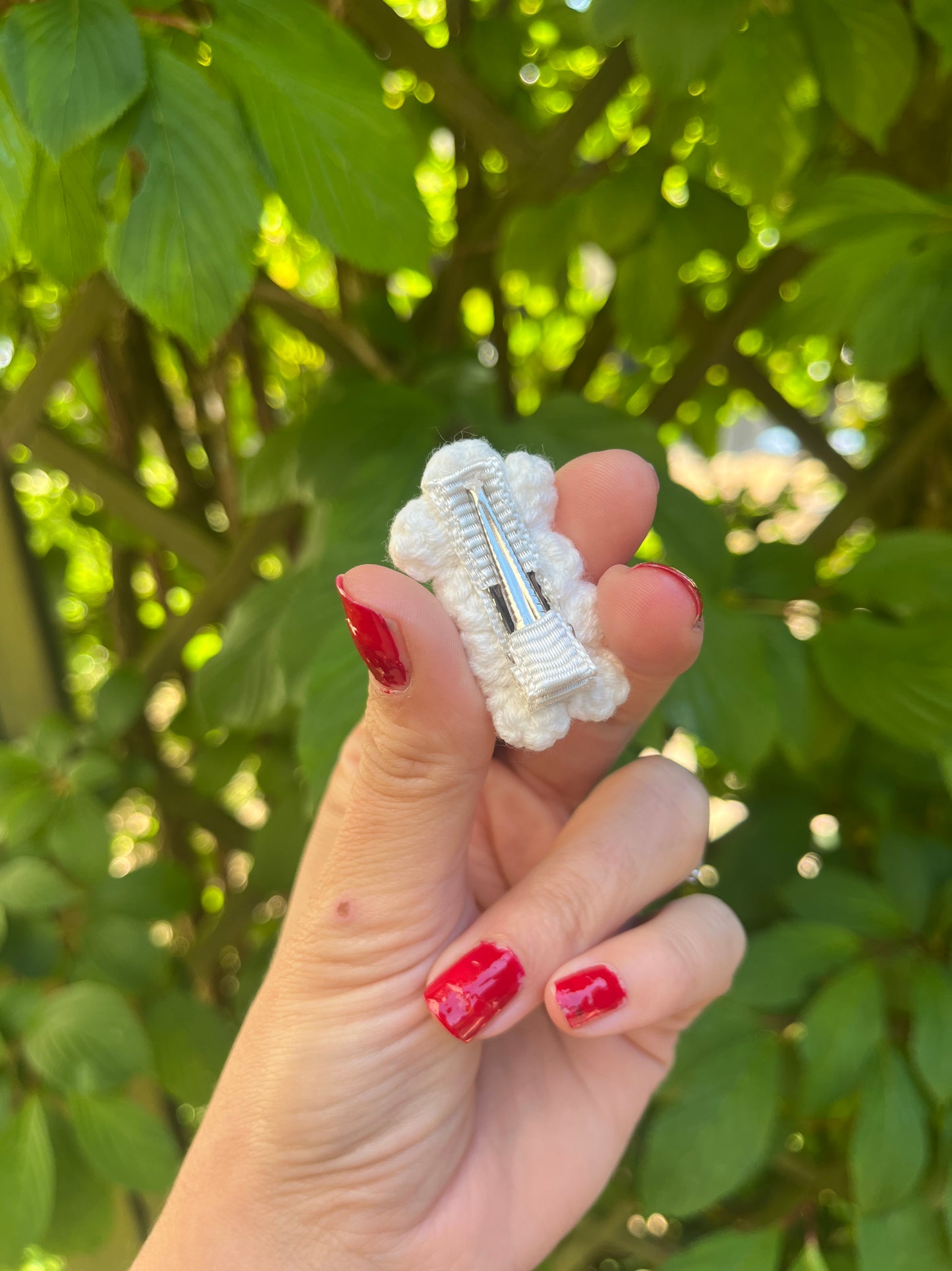 Crochet mini double flower hair clip