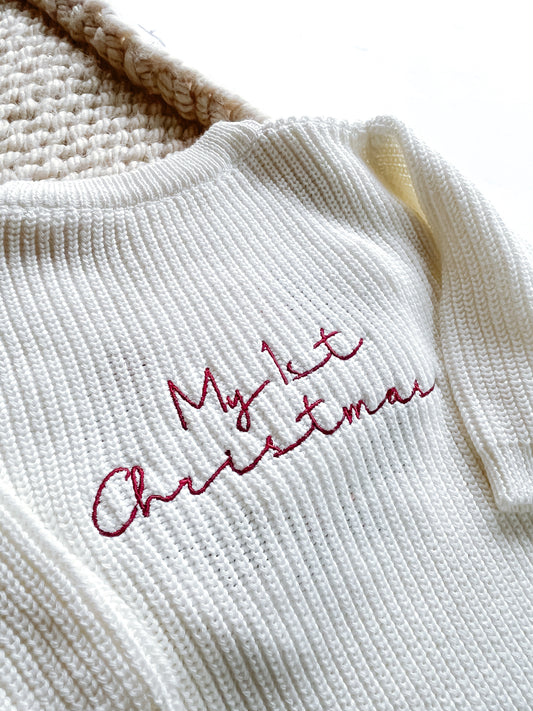 My 1st Christmas SWEATSHIRT –  Embroidered Knitted Christmas Outfit | babies first Christmas jumper
