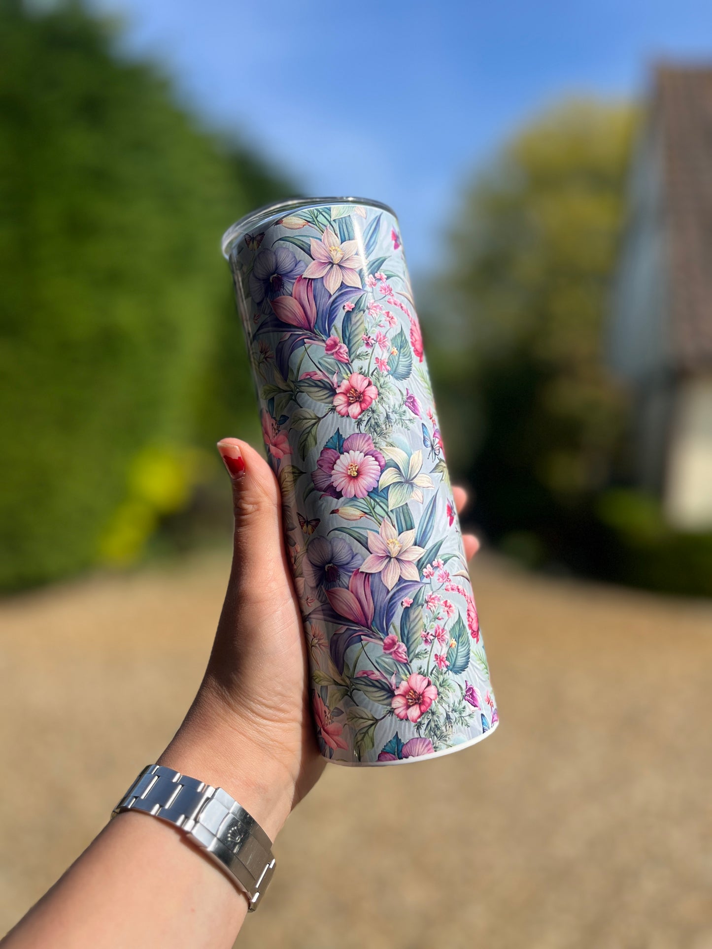 Pretty blue floral 20oz tumbler
