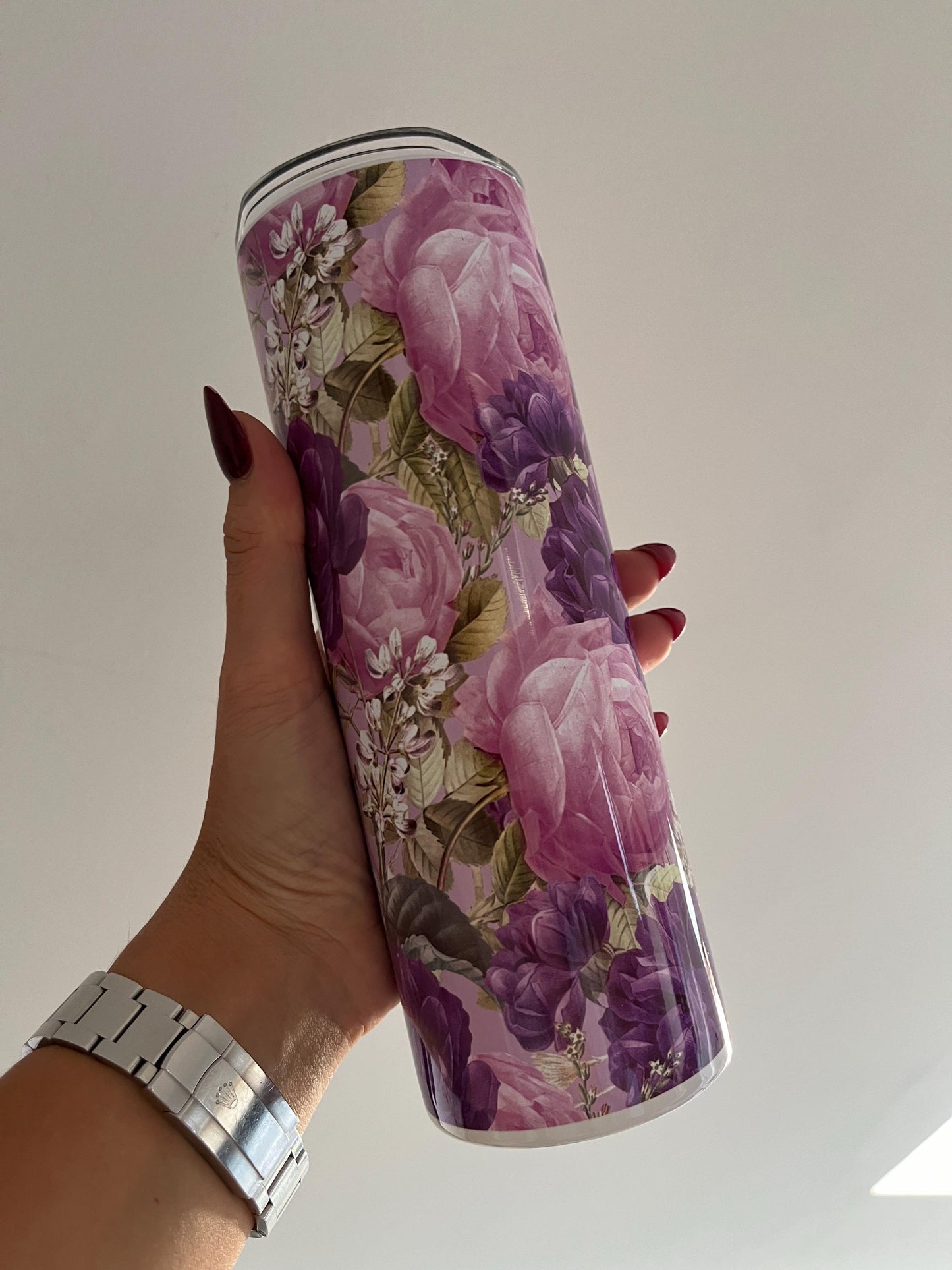 Floral themed Tumbler | pink, purple flower tumbler | 20oz hot & cold drink tumbler | water bottle