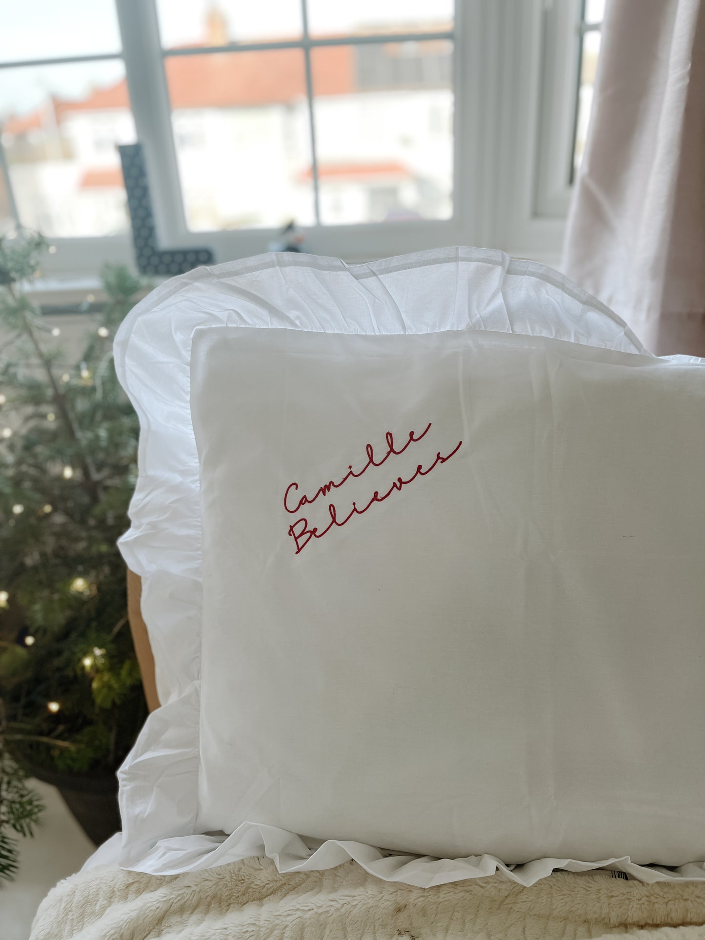 Embroidered personalised Christmas I believe pillow cases