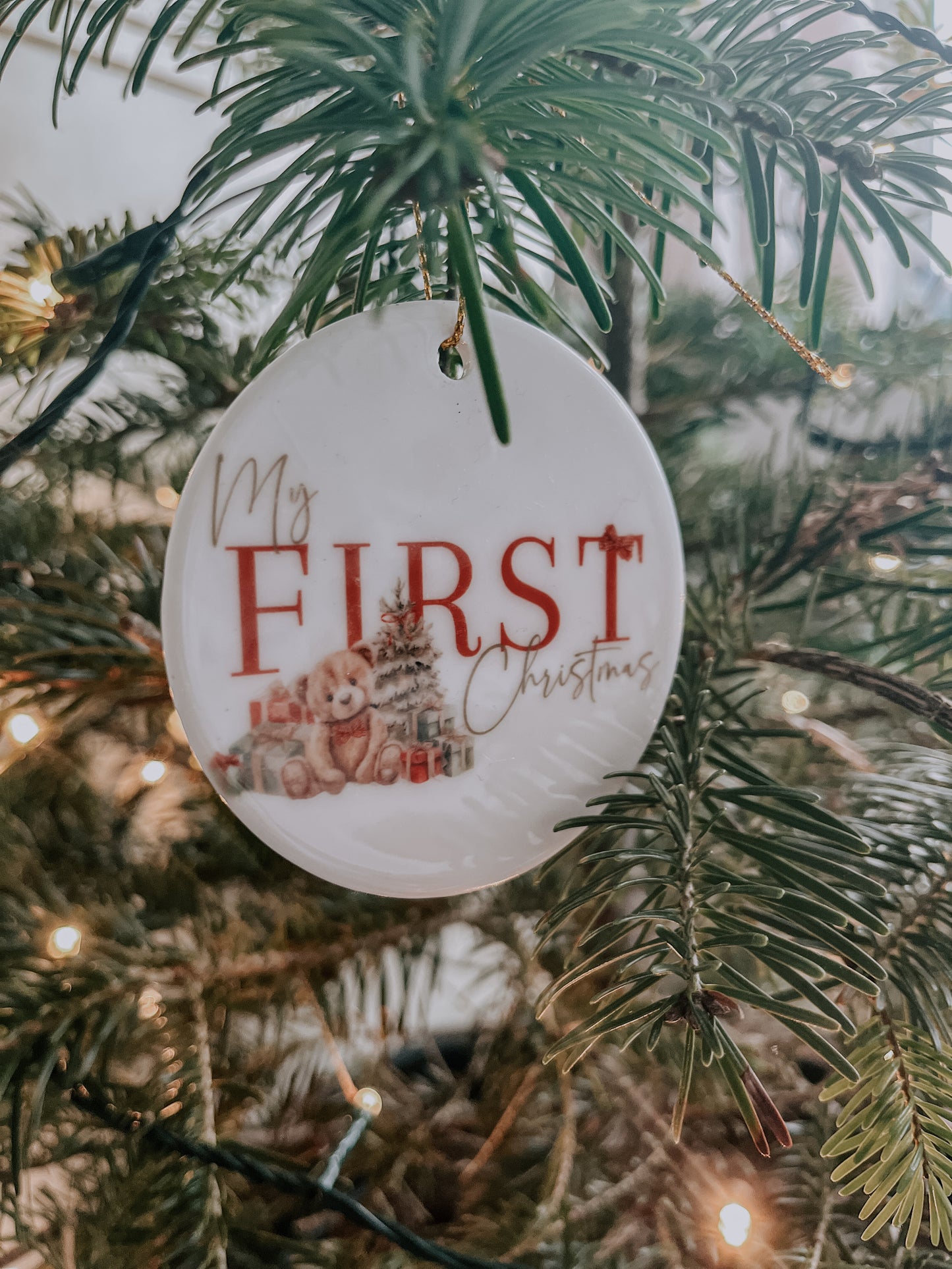 Red bear My first Christmas ceramic ornament