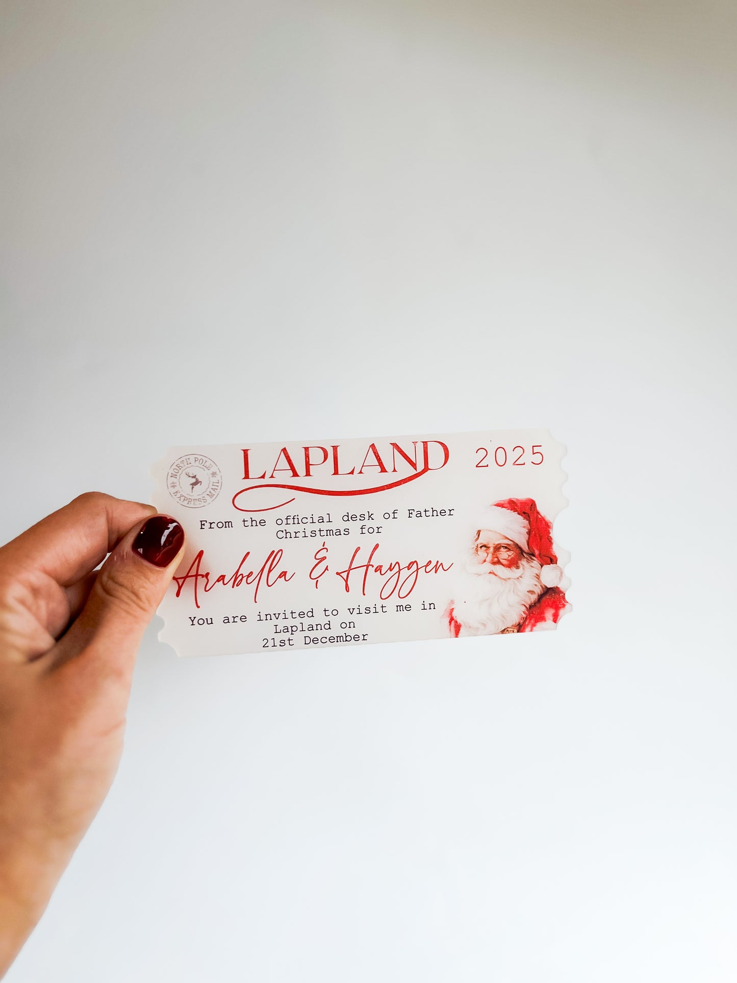 Personalised Lapland reveal keepsake acrylic ticket