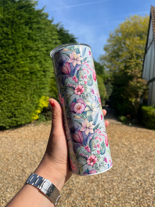 Turquoise flowers 20oz tumbler