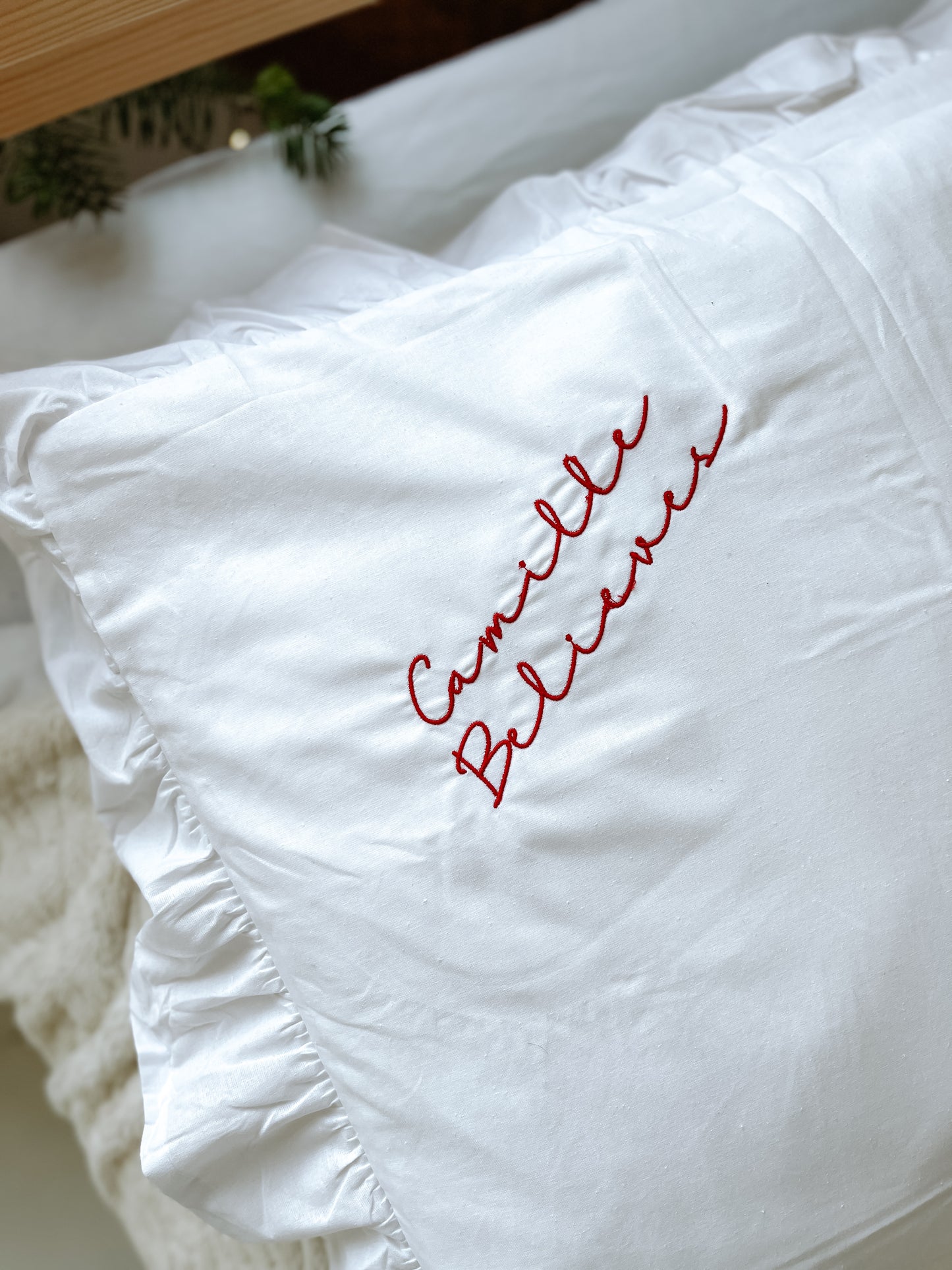 Embroidered personalised Christmas I believe pillow cases