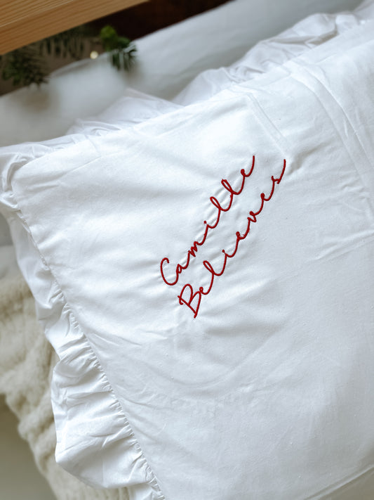 Embroidered personalised Christmas I believe pillow cases