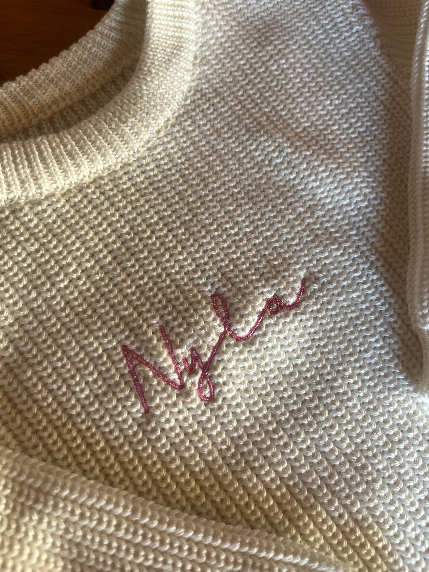 Personalised Embroidered Knitted Baby Romper – Long Sleeve, Autumn/Winter, Baby Shower Gift