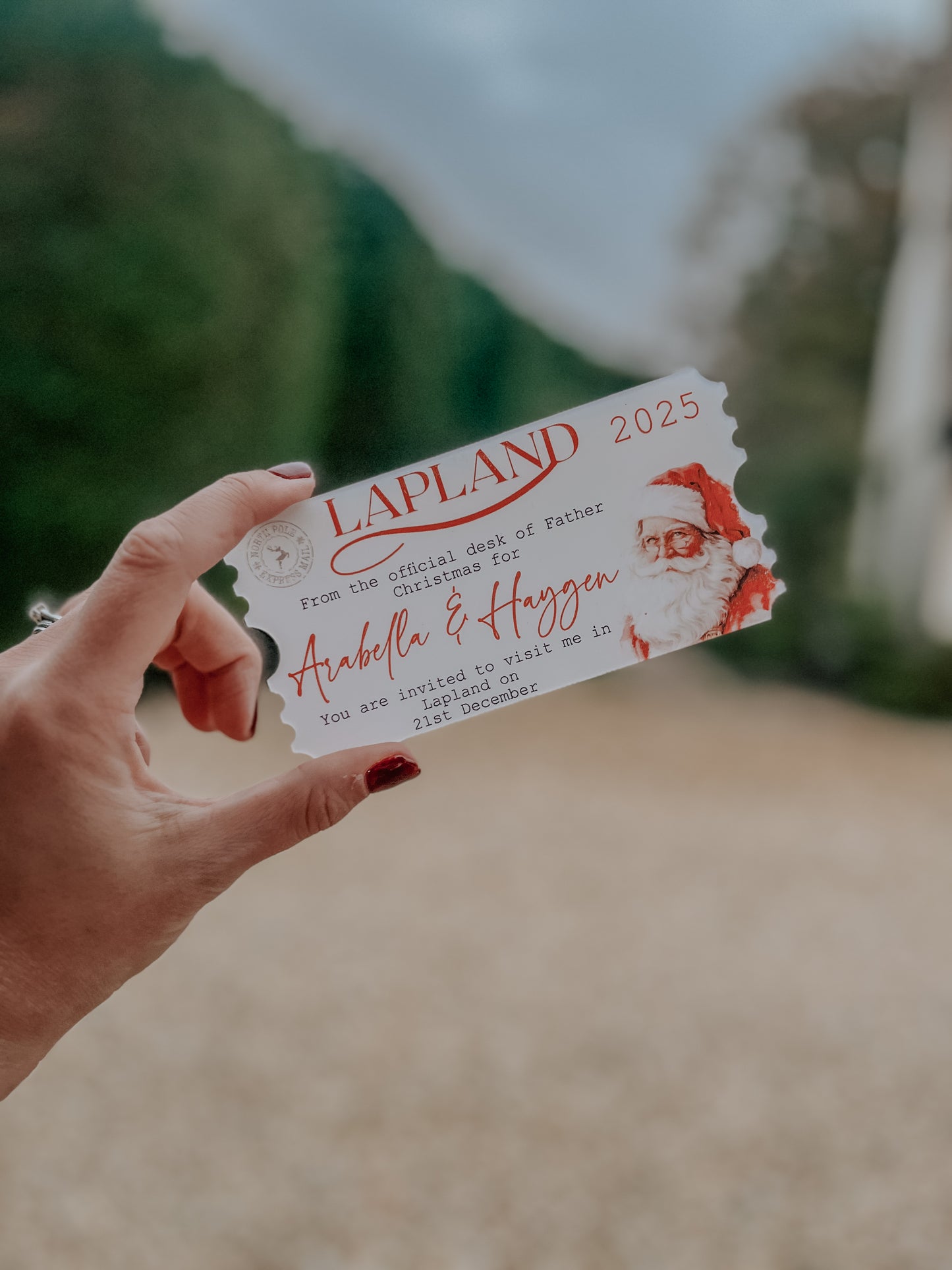 Personalised Lapland reveal keepsake acrylic ticket