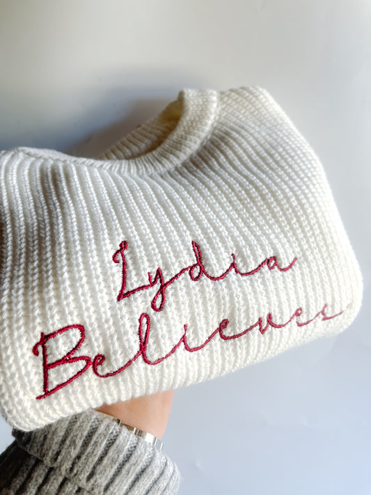 Personalised, embroidered I believe knitted Christmas Sweatshirt | Christmas Jumper | matching Christmas Jumpers