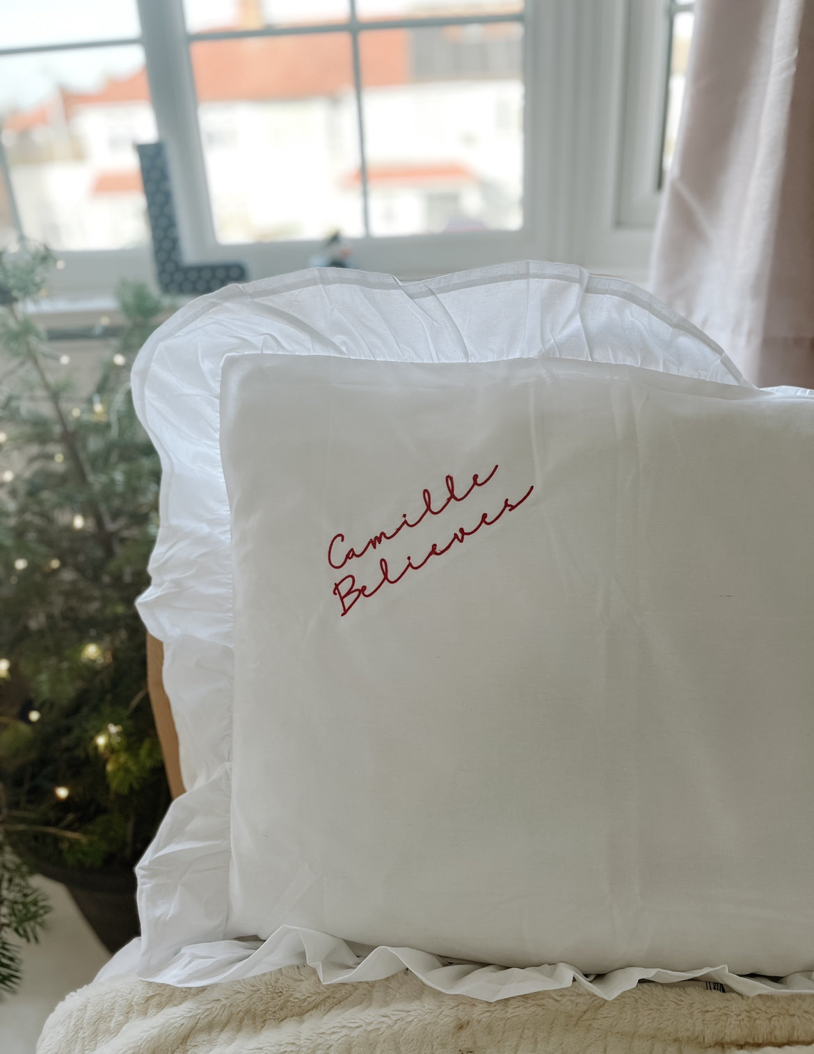 Embroidered personalised Christmas I believe pillow cases