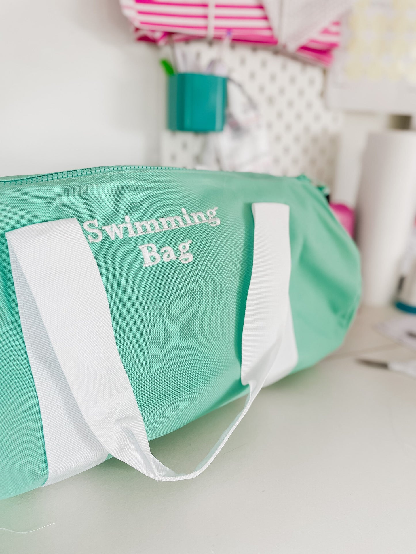 Sleepover| swim| Dance | Personalised bag| red & navy embroidery bag