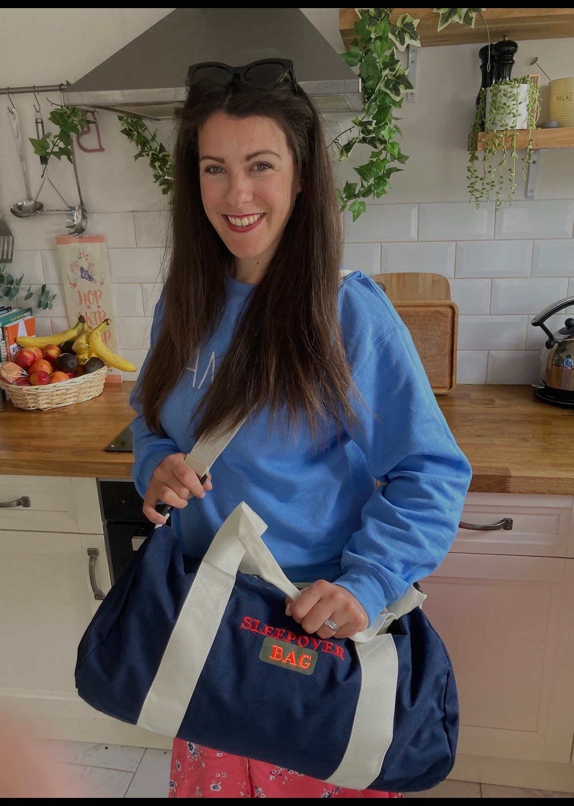 Sleepover| swim| Dance | Personalised bag| red & navy embroidery bag