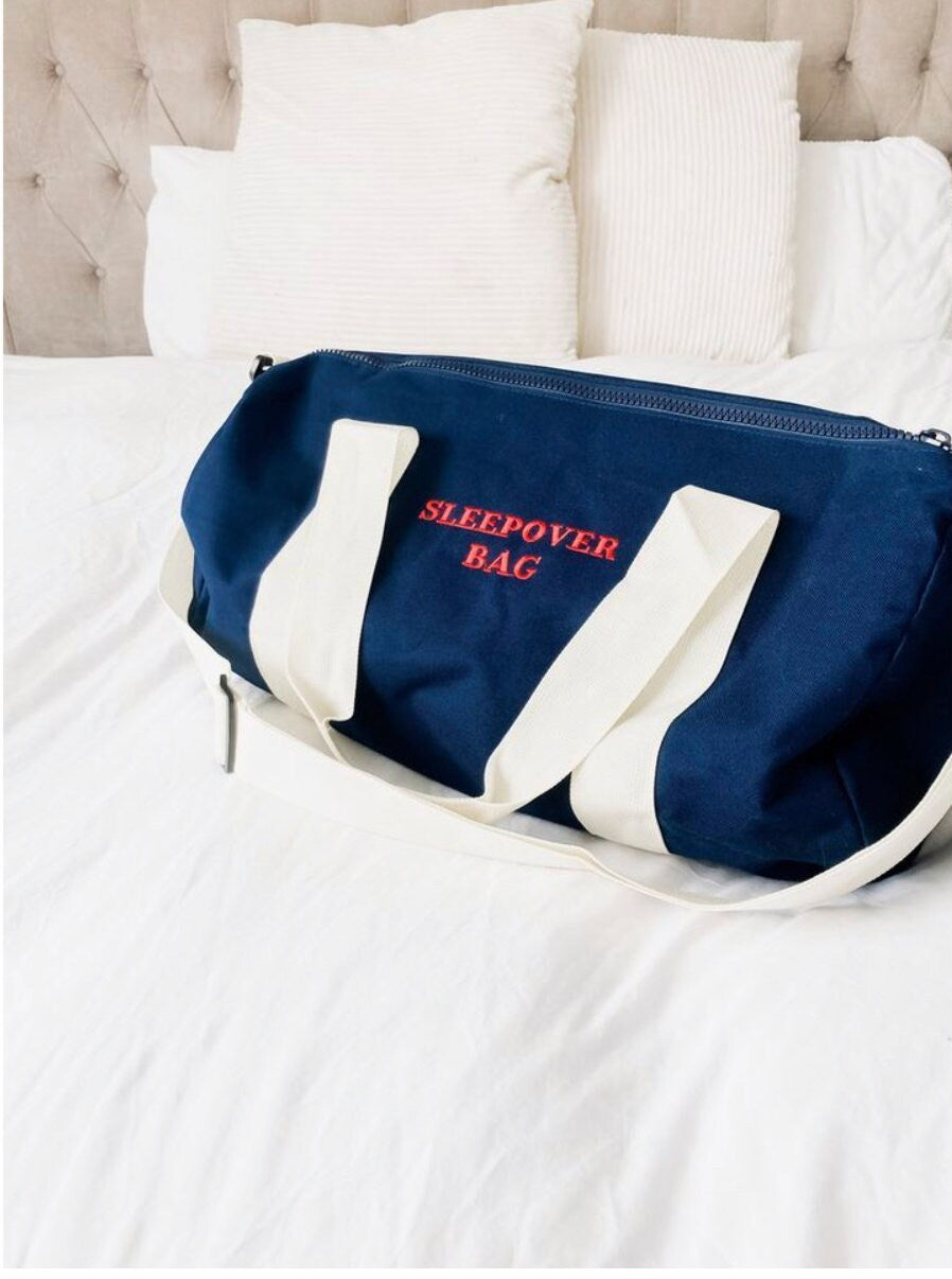 Sleepover| swim| Dance | Personalised bag| red & navy embroidery bag